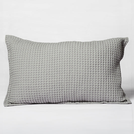 Mineral Grey Waffle Cotton Pillow cover (Knife Pleat), 16"x26"