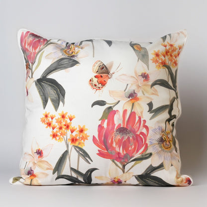 Red floral with butterfly printed cotton pillow cover, 22"x22"