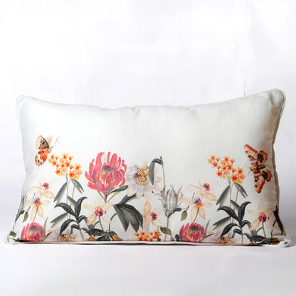 Red floral with butterfly printed cotton pillow cover, 16"x26"