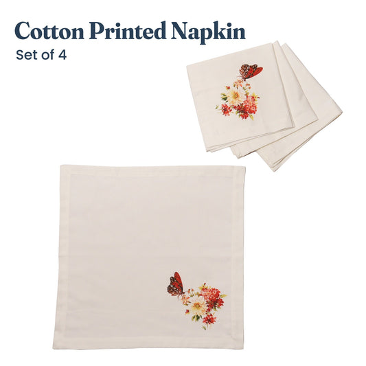 Printed Napkin  Twill 100% cotton, 18"x18" Red Butterfly - Set of 4