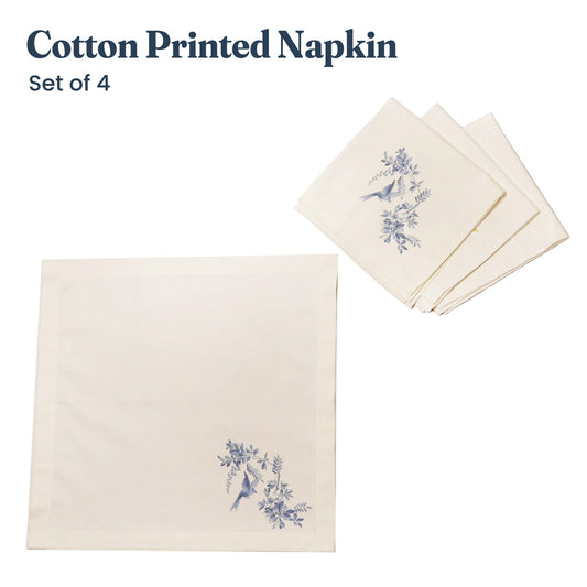 Printed Napkin  Twill 100% cotton, 18"x18" Blue Jay - Set of 4