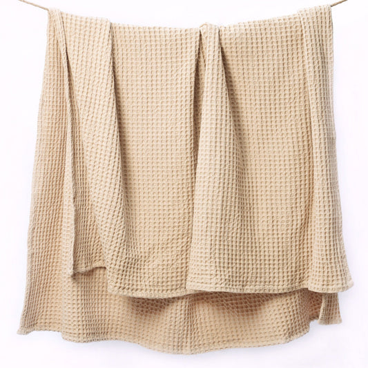 Waffle Weave Throw, 50"x 70", 100% Fresh Cotton, Sand