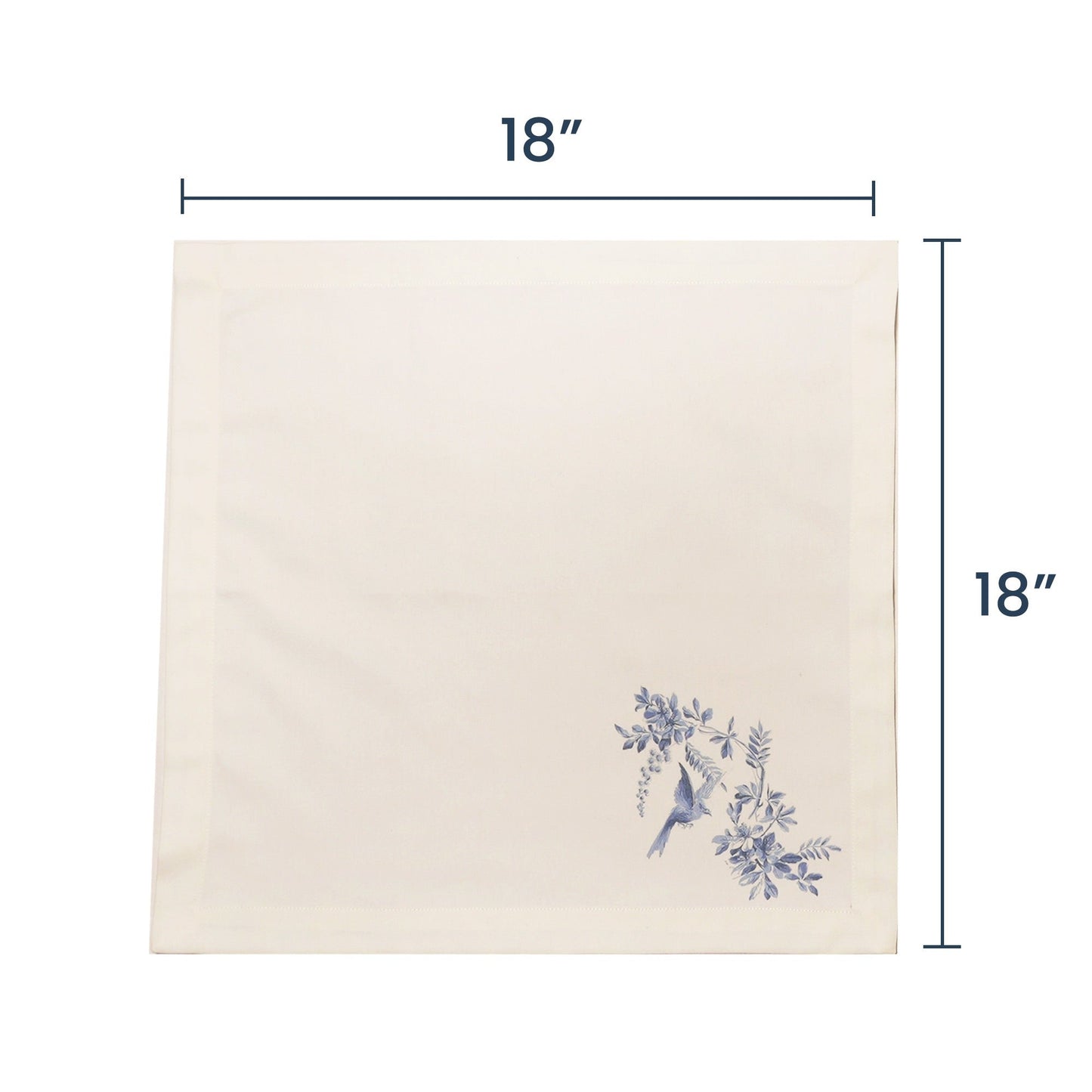 Printed Napkin  Twill 100% cotton, 18"x18" Blue Jay - Set of 4