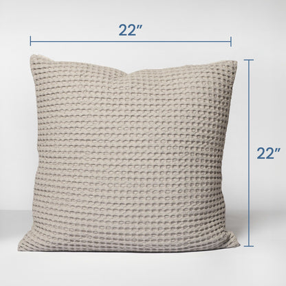 Mineral Grey Waffle Cotton Pillow cover, 22"x22"