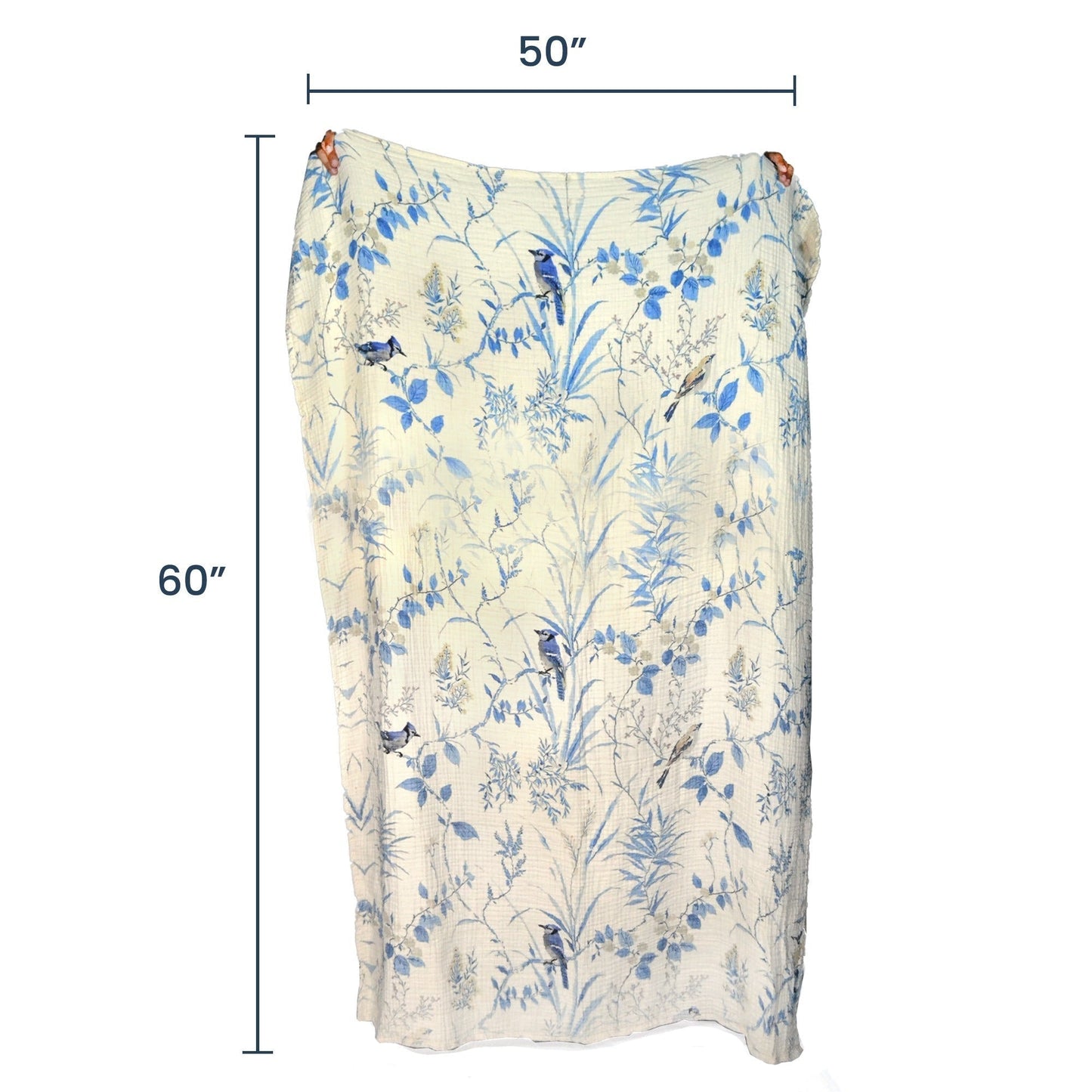 100% Cotton, 4 layer Printed Muslin Throw Blanket - Botanical Blue