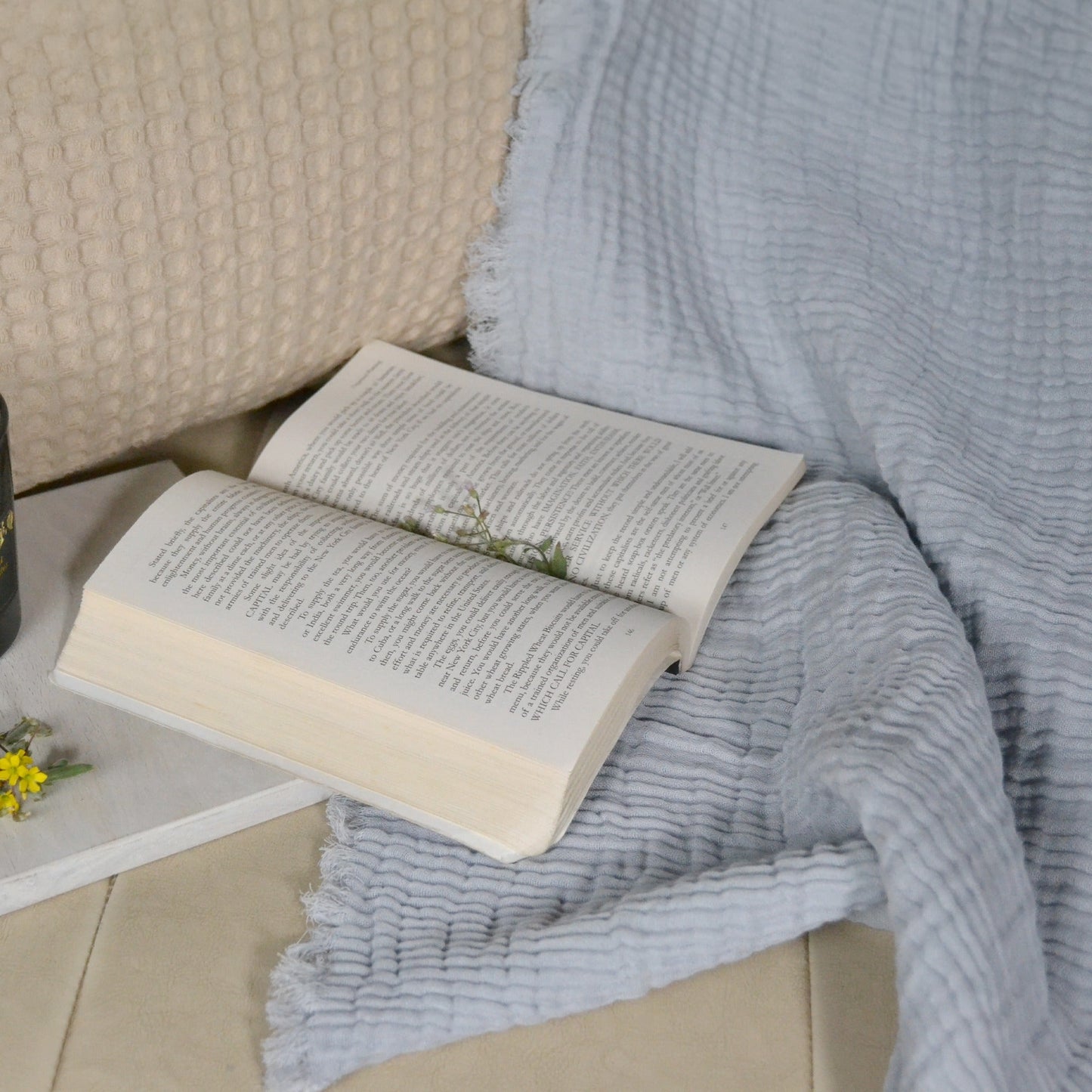 100% Cotton, 4 layer Printed Muslin Throw Blanket - Light Grey Dyed