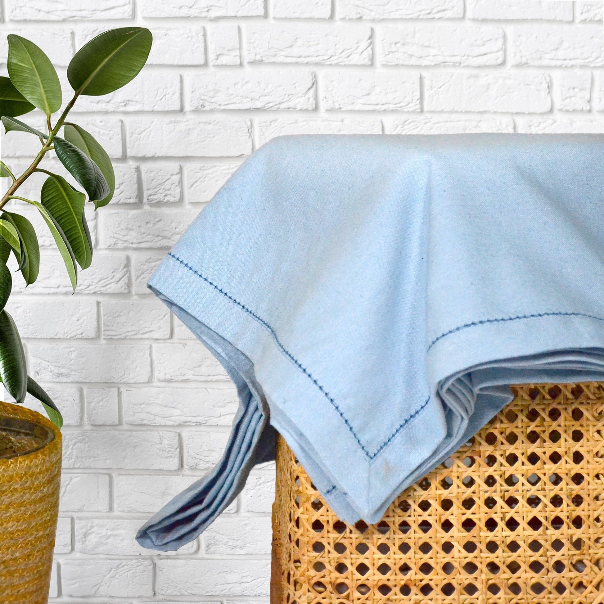 100% Cotton Chambray, Spillproof Table Cover, Blue,  60"X108" - India Wholesale Co.