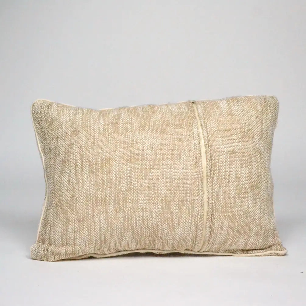 Handloom Broad Checks Cotton & Jute Pillow Cover 14"x20", White & Natural