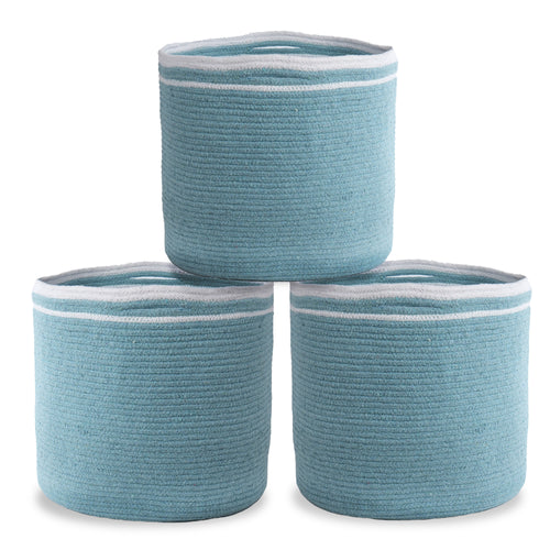 Cotton Basket Set of 3, Cotton, 11x11x11, Blue- Solid