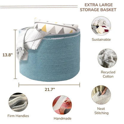 Cotton Basket without Lid, Blue, 21.7x21.7x13.8"