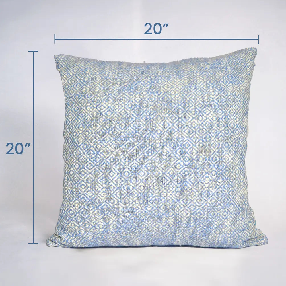 Diamond Weave Cotton Pillow Cover (All over weave) 20"x20", Cool Blue & Offwhite