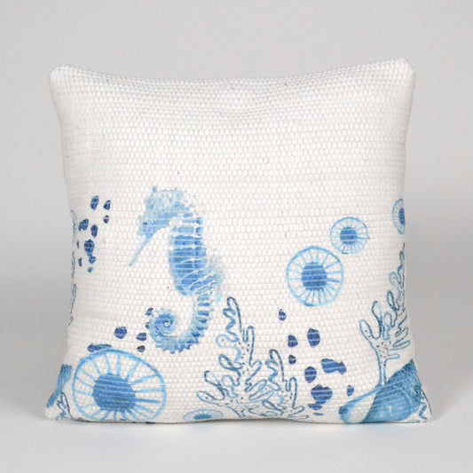 Chindi Printed Cotton Pillow Cover (Engineered print) 18"X18", Blue Sea shell print