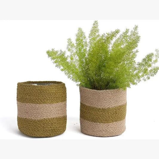 Jute Planter Set of 2, Natural Jute, 6.5x6.5x6, Olive & Natural