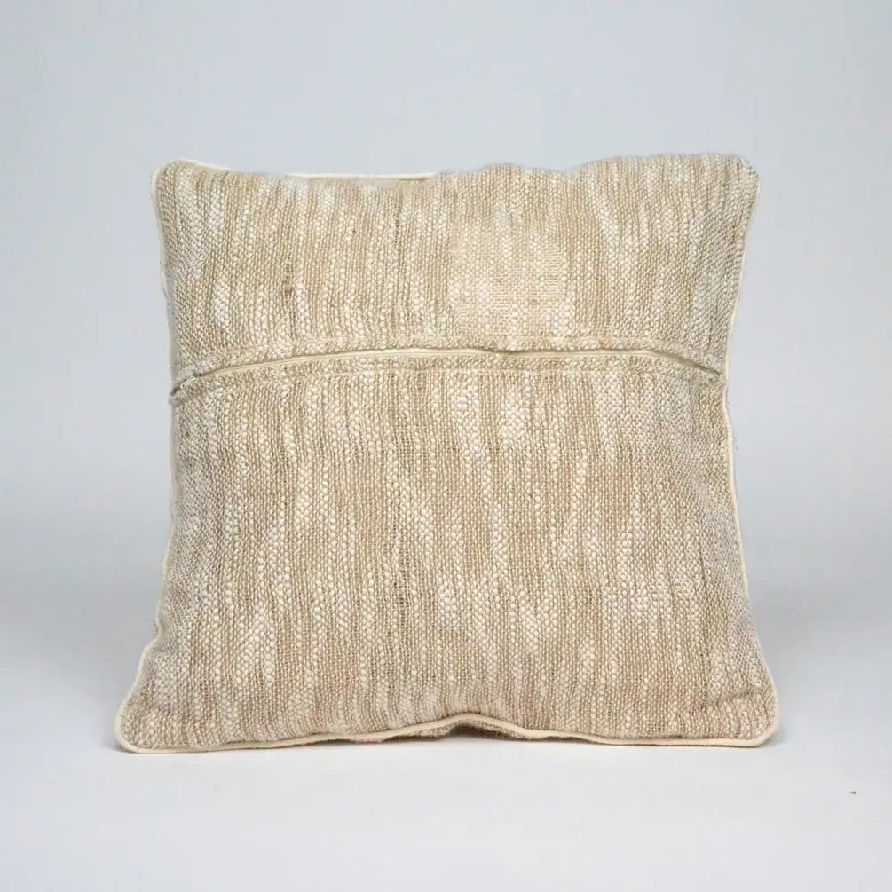 Handloom Broad Checks Cotton & Jute Pillow Cover, 18"x18",White & Natural