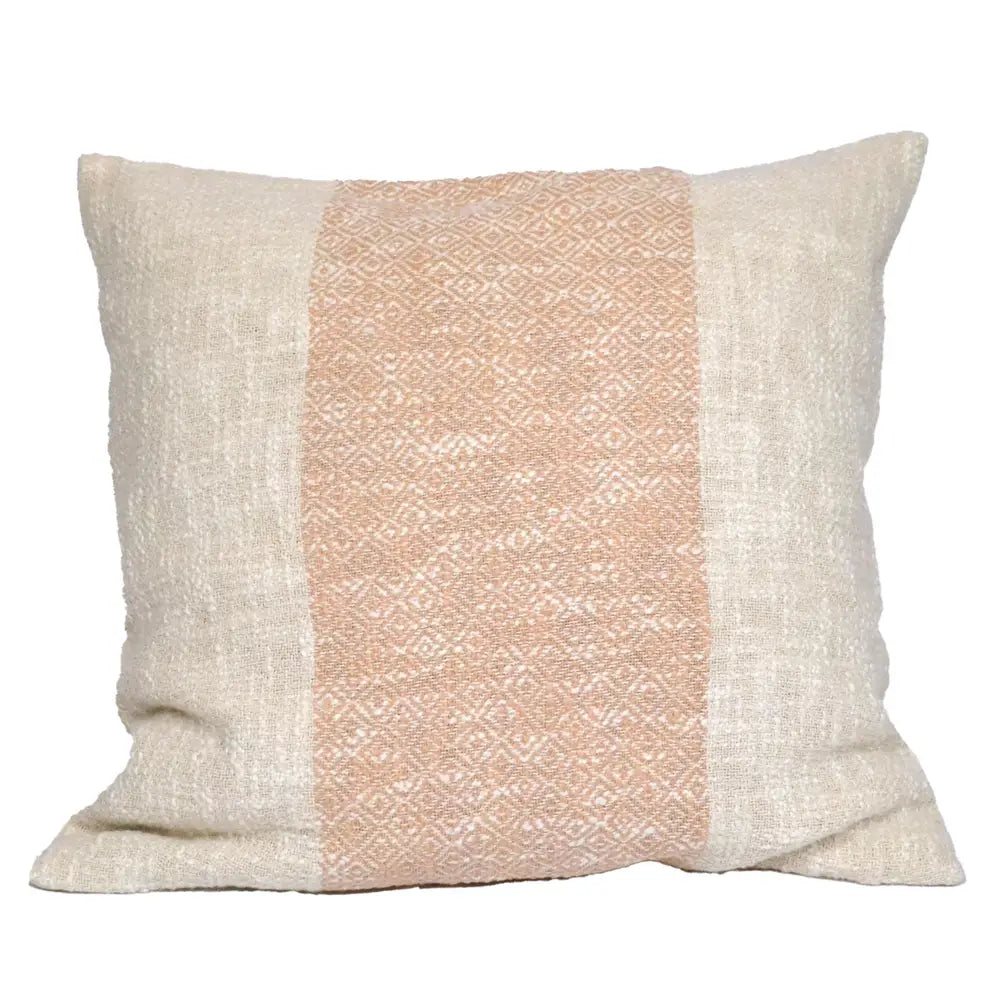 Diamond Weave Cotton Pillow Cover, (Centre Stripe) 22"x22", Beige & Offwhite