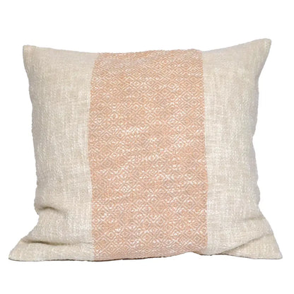 Diamond Weave Cotton Pillow Cover, (Centre Stripe) 22"x22", Beige & Offwhite