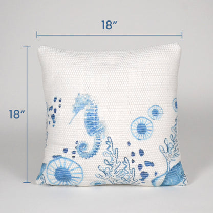 Chindi Printed Cotton Pillow Cover (Engineered print) 18"X18", Blue Sea shell print - India Wholesale Co.