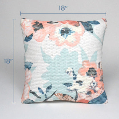 Chindi center floral printed pillow cover, 18"X18", Peach-Floral print - India Wholesale Co.