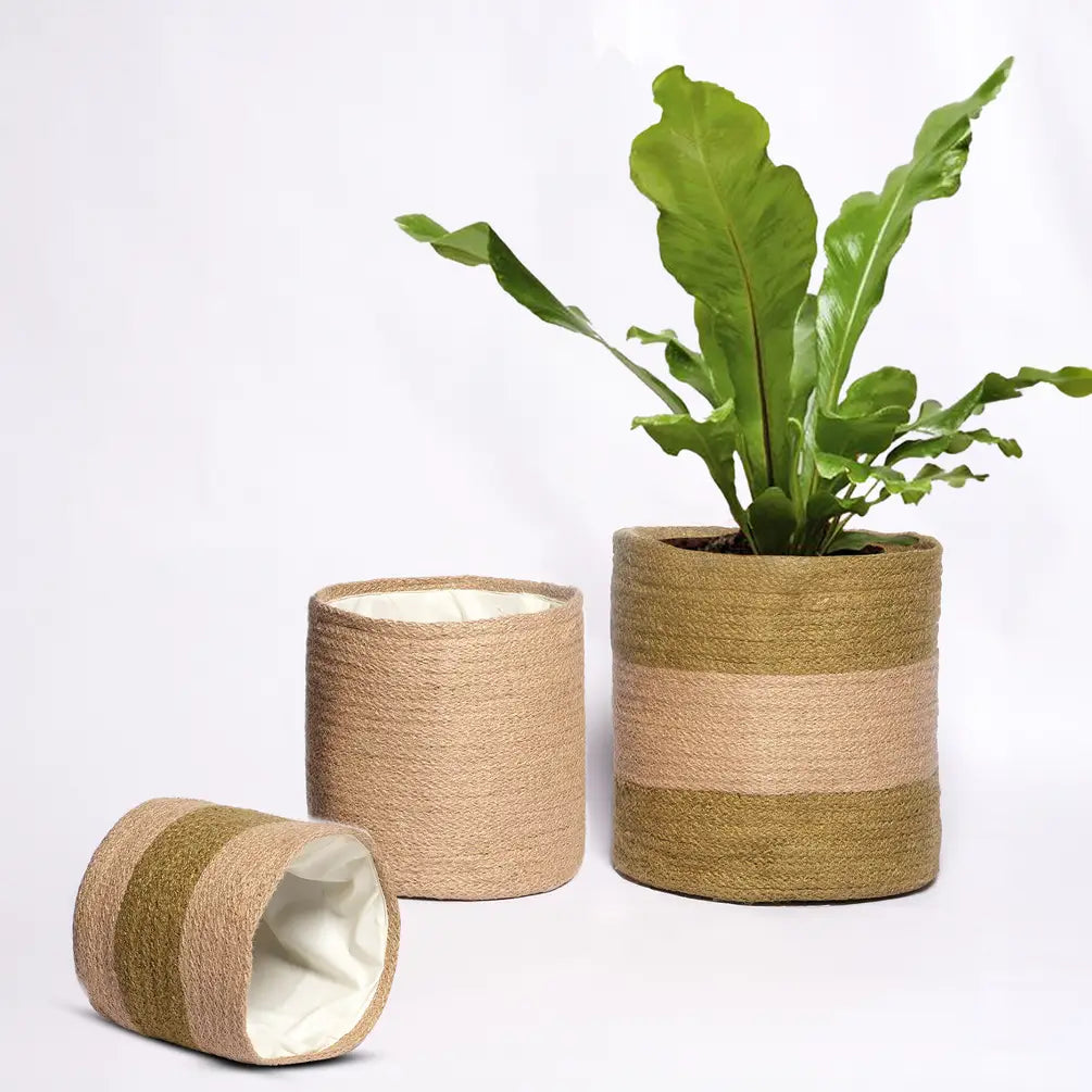 Nesting Jute Planter Set of 2 (with waterproof poly lining) - 10"x10"