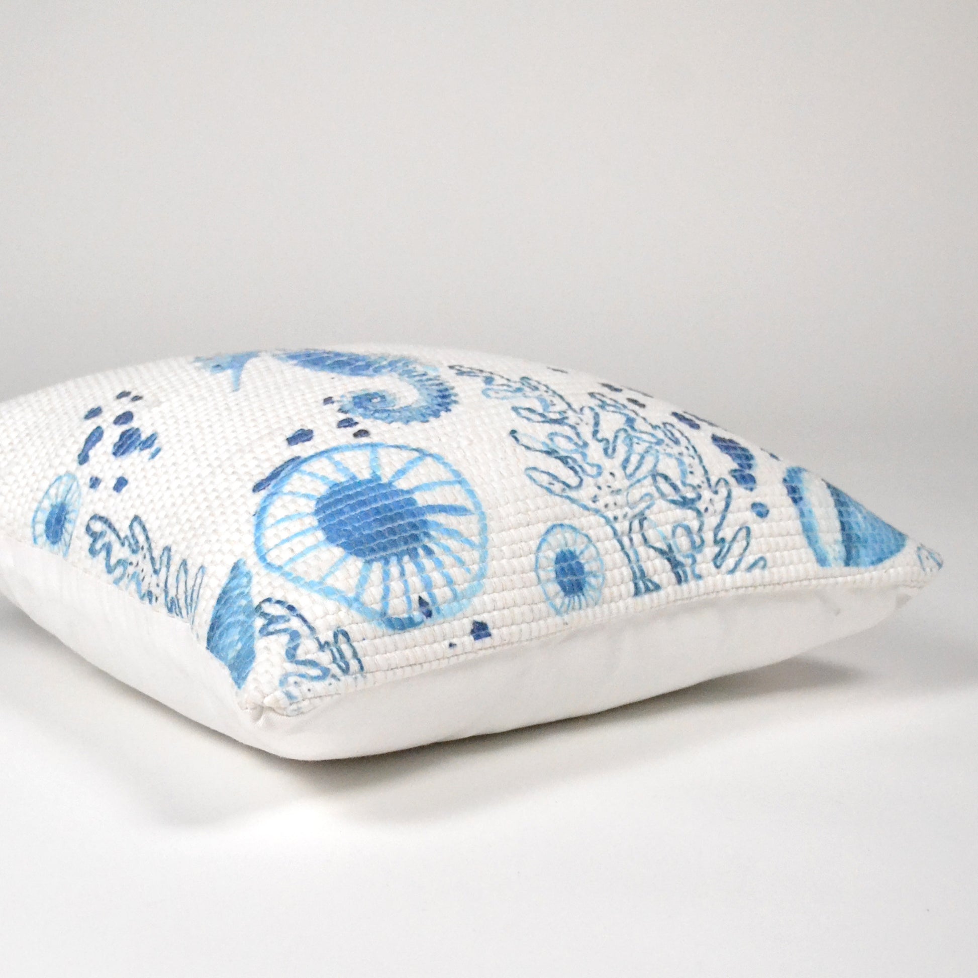 Chindi Printed Cotton Pillow Cover (Engineered print) 18"X18", Blue Sea shell print - India Wholesale Co.