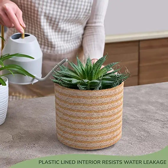 Jute Planters with Poly-Lining Set of 2 Orange/Natural Jute 6.5x6.5x6"