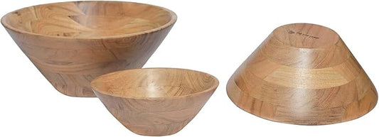 Bowls Plain Acacia - D- 12x B-5", D-10xB-4",D- 8x3", Set of 3 - Natural
