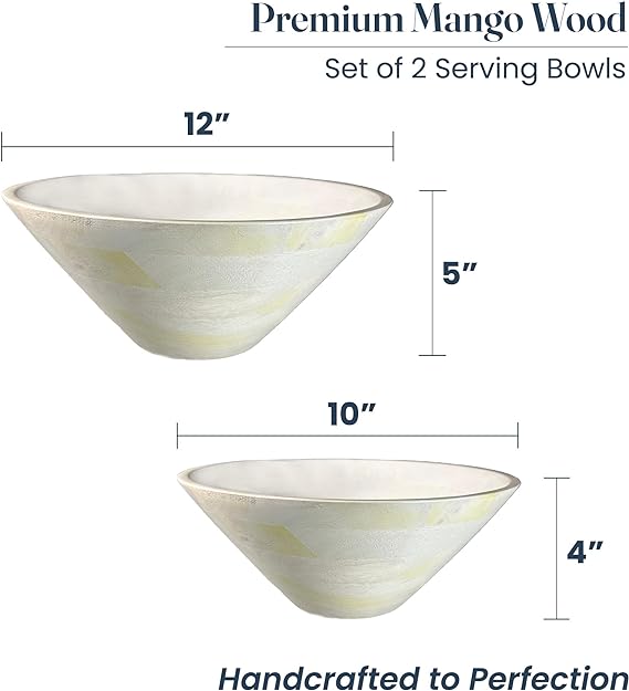 White Oil Stain Bowl Mango Wood 12"x5" and 10"x4" ,Set of 2