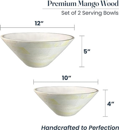 White Oil Stain Bowl Mango Wood 12"x5" and 10"x4" ,Set of 2