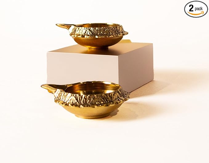 Handmade Brass Kuber Diyas Set of 2 – Gold Finish Oil Lamps for Pooja