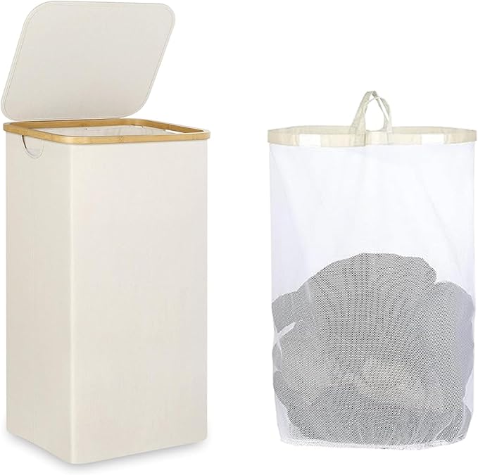 India wholesale co 85L Slim Laundry Hamper with Lid & Handles, Ivory