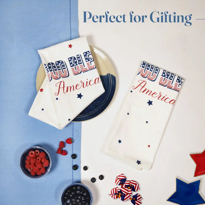 Set of 2 God Bless America Printed Kitchen Towel, 18" x28", 100% cotton, Red & Blue - India Wholesale Co.