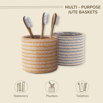 Jute Planters with Poly-Lining Set of 4 Orange/Natural Jute & Teal Blue/Natural Jute X2 6.5x6.5x6"