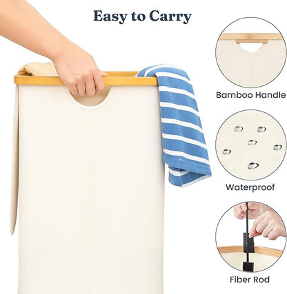 India wholesale co 85L Slim Laundry Hamper with Lid & Handles, Ivory