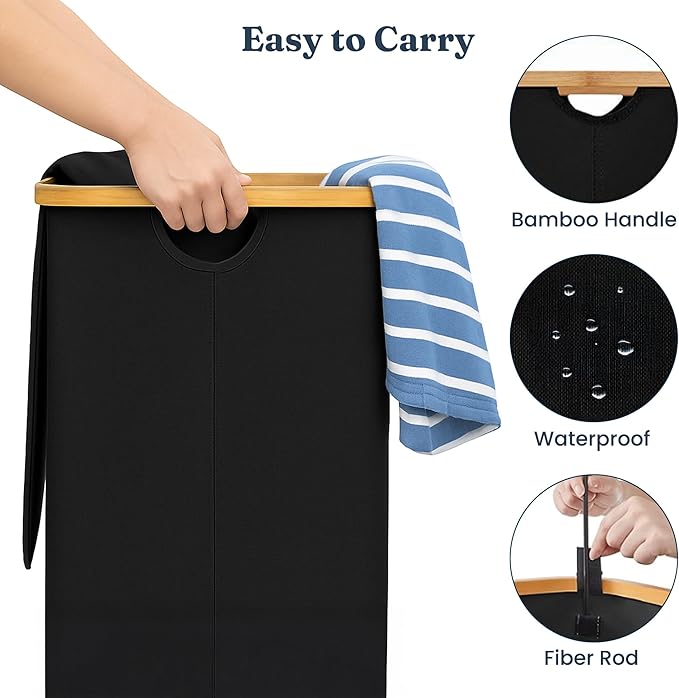 India wholesale co 85L Slim Laundry Hamper with Lid & Handles, black