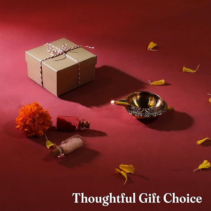 Handmade Brass Kuber Diyas Set of 2 – Gold Finish Oil Lamps for Pooja