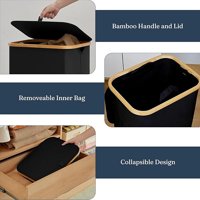 India wholesale co 85L Slim Laundry Hamper with Lid & Handles, black