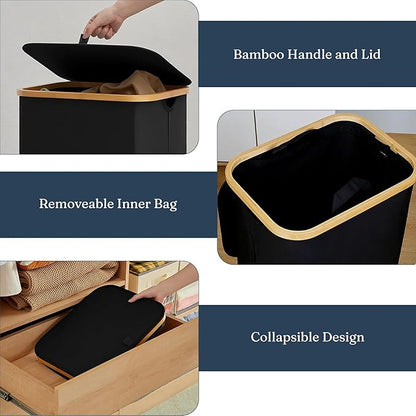 India wholesale co 85L Slim Laundry Hamper with Lid & Handles, black