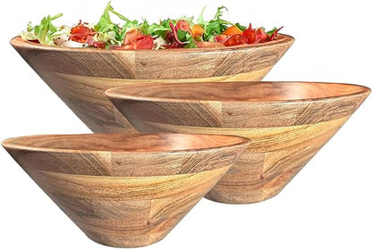 Bowls Plain Acacia - D- 12x B-5", D-10xB-4",D- 8x3", Set of 3 - Natural