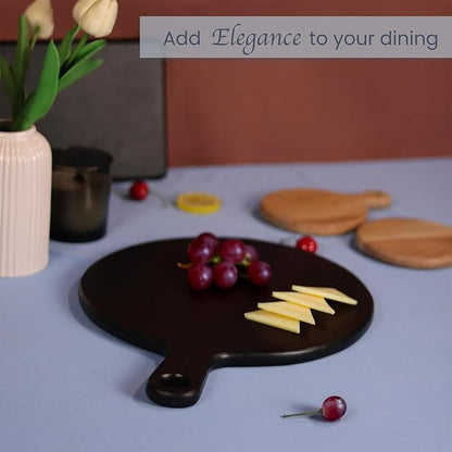 Round Paddle Server Black Oil Mango Wood 16"x12"