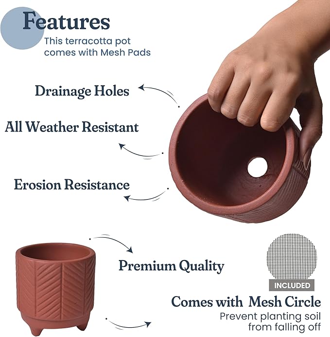 Boho Terracotta Chevron Planter – 4 Inch Indoor Pot
