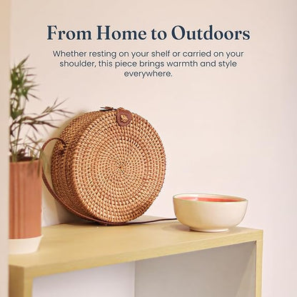 India Wholesale Rattan Round Boho Crossbody Bag for Women, 8x3 inch