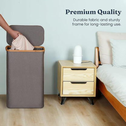 India wholesale co 85L Slim Foldable Laundry Hamper with Lid, gray