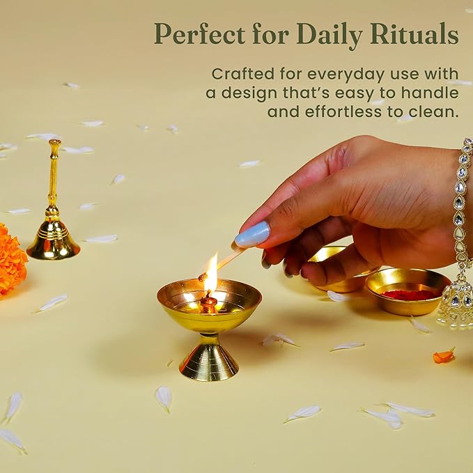 Rust-Resistant Brass Oil Diya for Puja, Temple & Festive Decoration