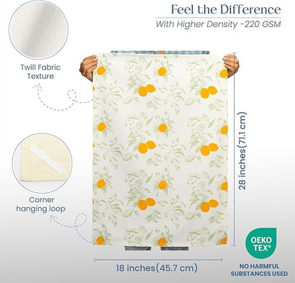Set of 2 Lemon Printed Kitchen Towel 18" x28", 100% Fresh cotton, Sage & Yellow