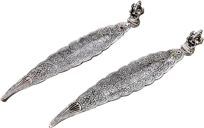 Leaf Incense Holder, handgraved with Antique Silver finish, Set of 2 - India Wholesale Co.