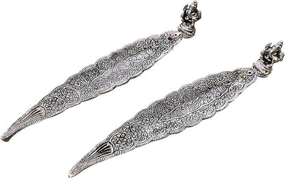 Leaf Incense Holder, handgraved with Antique Silver finish, Set of 2 - India Wholesale Co.