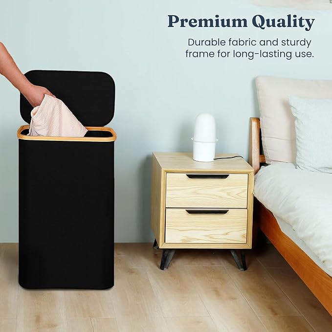 India wholesale co 85L Slim Laundry Hamper with Lid & Handles, black