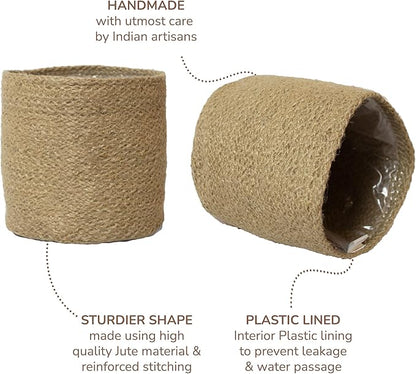Jute Planter Set of 2, Natural Jute, 6.5x6.5x6, Brown