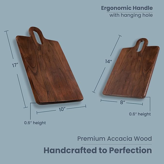 Long Groove Acacia Rectangle Board - 17"x10" and 14"x8" Set of 2-Walnut