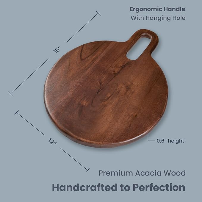 Long Groove Acacia Round Board - 15"x12"-Walnut